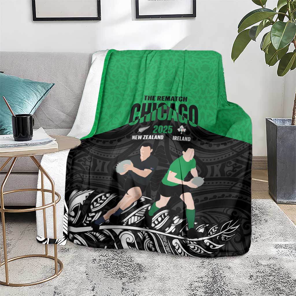 New Zealand and Ireland Rugby Blanket Chicago 2025 Go All Black Shamrocks - Aussie Hoodie