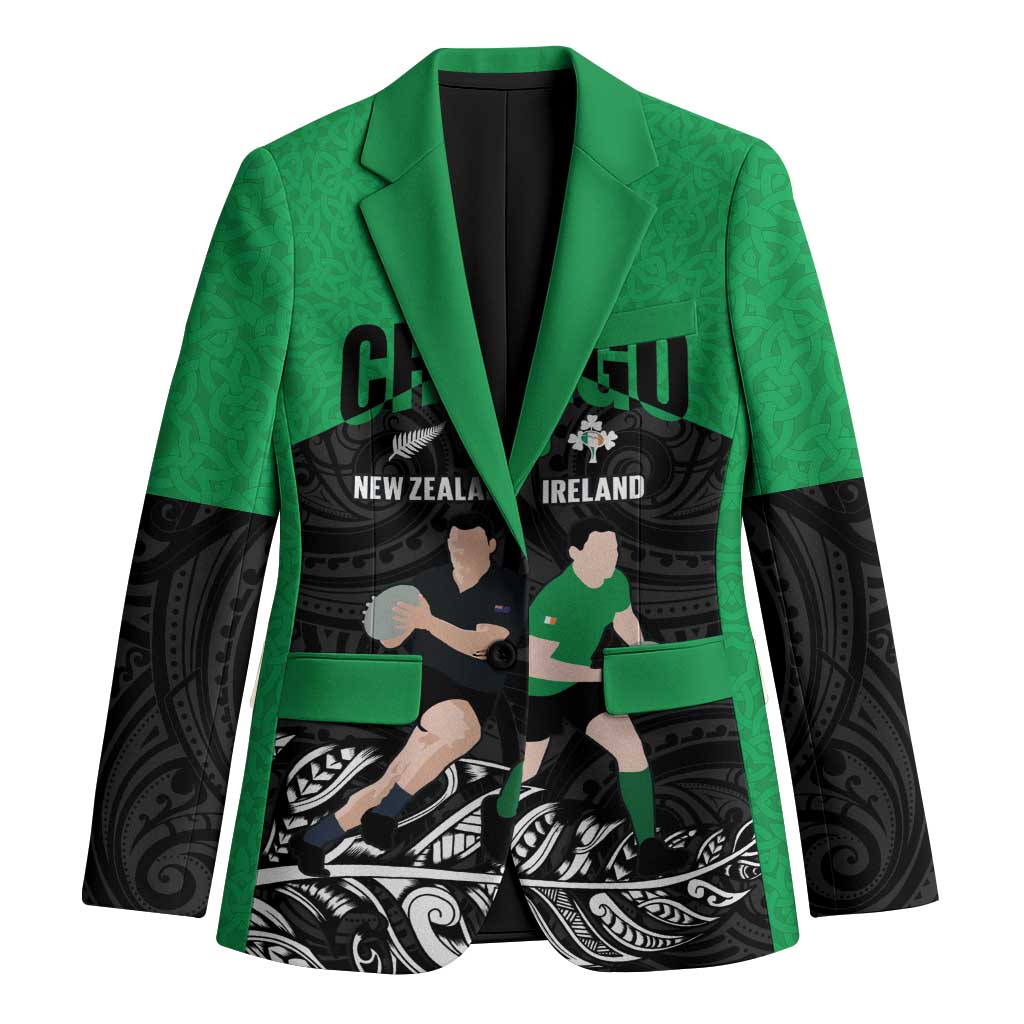 New Zealand and Ireland Rugby Custom Blazer Chicago 2025 Go All Black Shamrocks - Aussie Hoodie