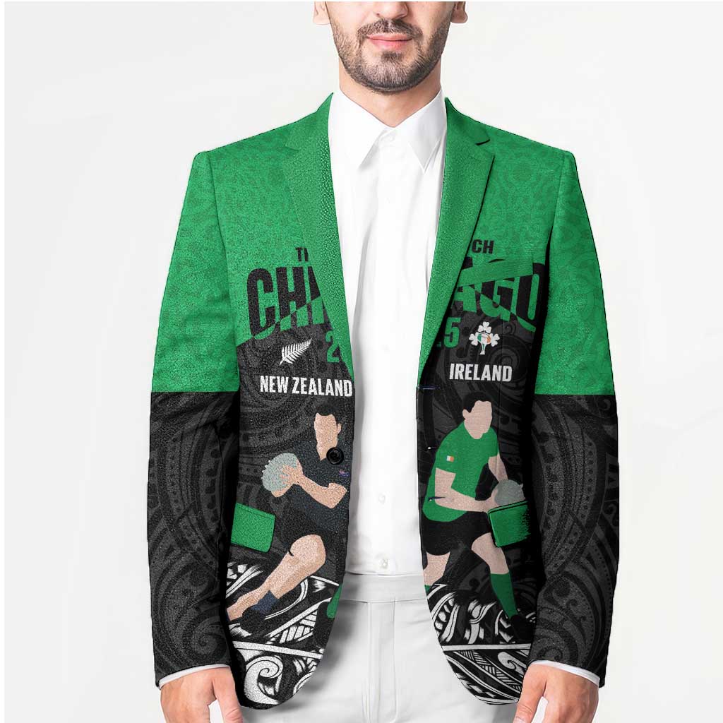 New Zealand and Ireland Rugby Custom Blazer Chicago 2025 Go All Black Shamrocks - Aussie Hoodie