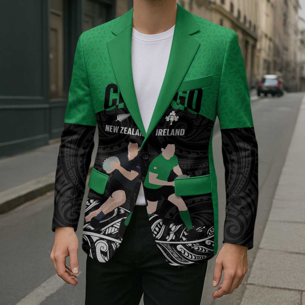 New Zealand and Ireland Rugby Custom Blazer Chicago 2025 Go All Black Shamrocks - Aussie Hoodie