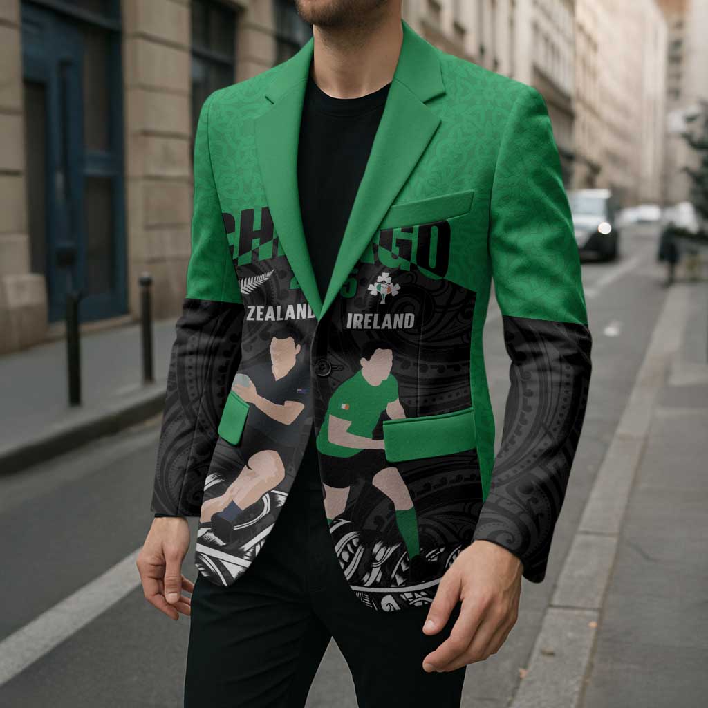 New Zealand and Ireland Rugby Custom Blazer Chicago 2025 Go All Black Shamrocks - Aussie Hoodie