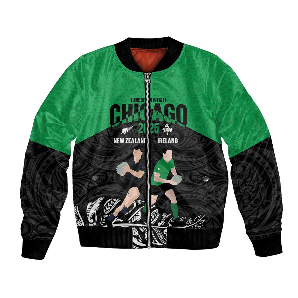 New Zealand and Ireland Rugby Custom Bomber Jacket Chicago 2025 Go All Black Shamrocks - Aussie Hoodie