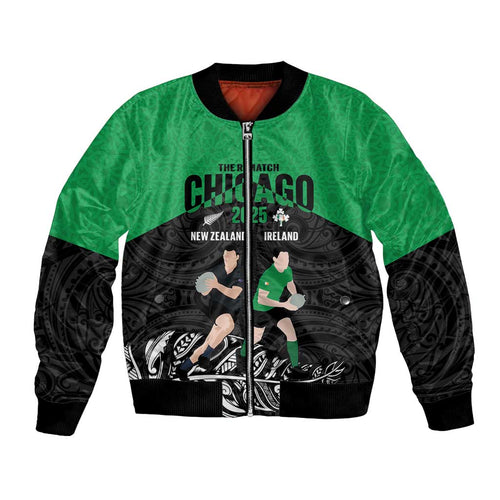 New Zealand and Ireland Rugby Custom Bomber Jacket Chicago 2025 Go All Black Shamrocks - Aussie Hoodie