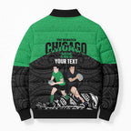 New Zealand and Ireland Rugby Custom Bomber Puffer Jacket Chicago 2025 Go All Black Shamrocks - Aussie Hoodie
