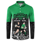 New Zealand and Ireland Rugby Custom Button Sweatshirt Chicago 2025 Go All Black Shamrocks - Aussie Hoodie