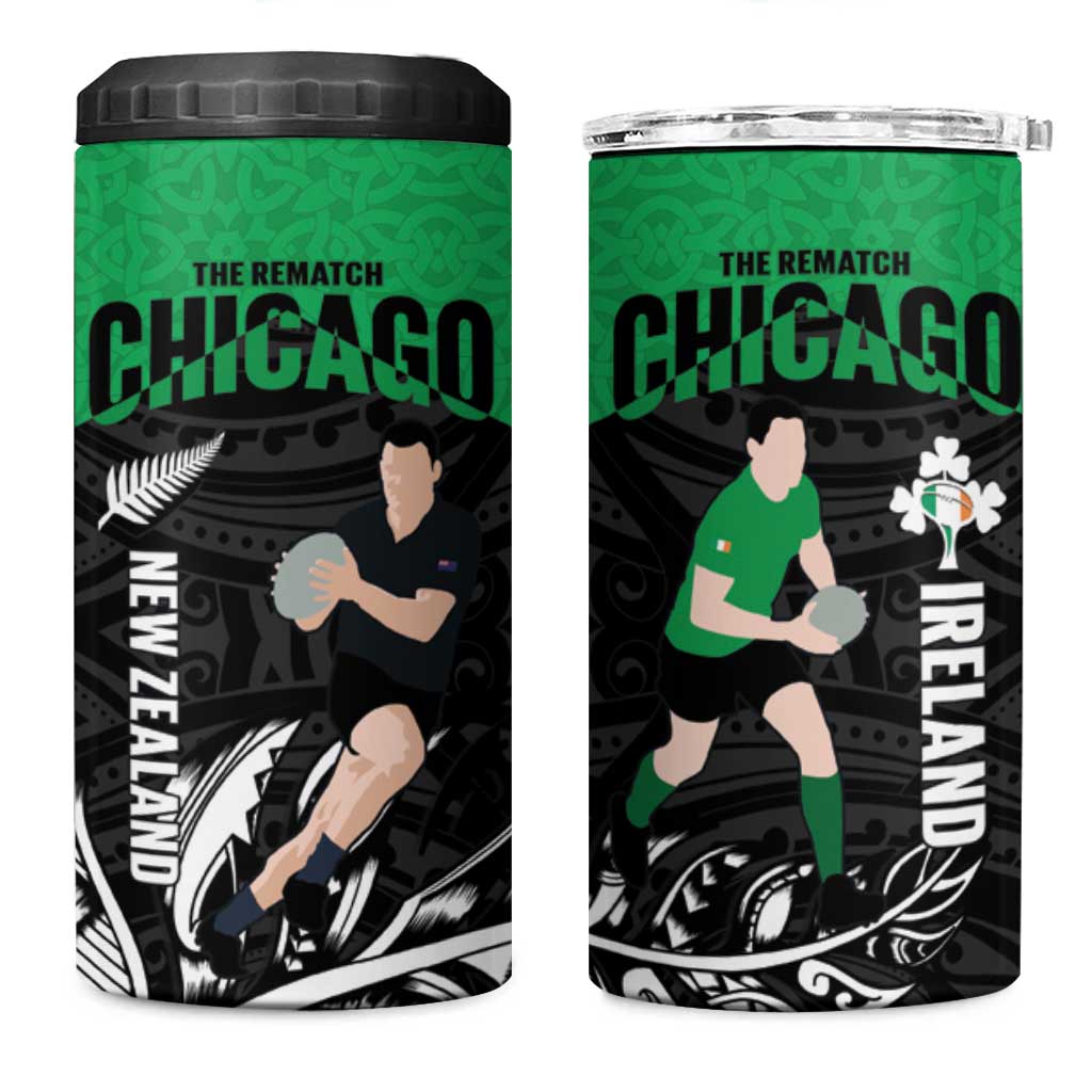 New Zealand and Ireland Rugby 4 in 1 Can Cooler Tumbler Chicago 2025 Go All Black Shamrocks - Aussie Hoodie