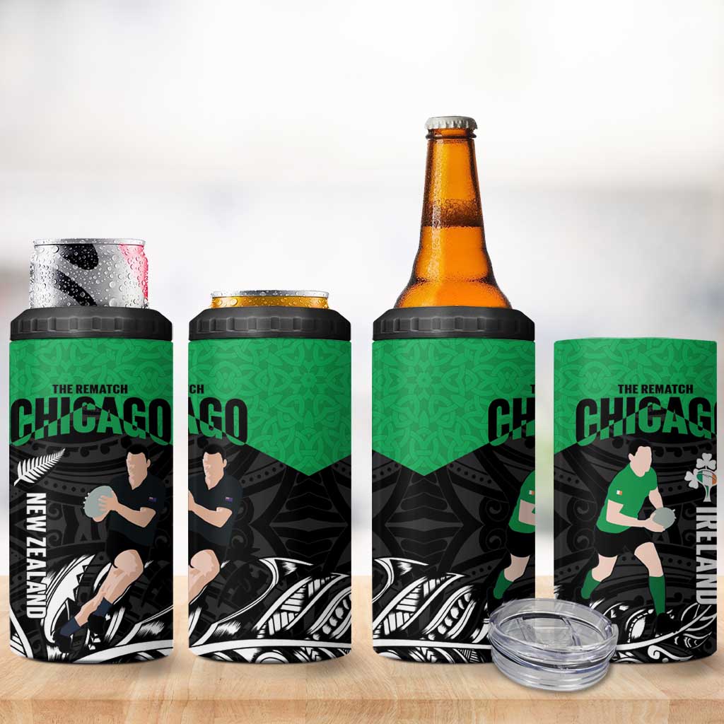 New Zealand and Ireland Rugby 4 in 1 Can Cooler Tumbler Chicago 2025 Go All Black Shamrocks - Aussie Hoodie