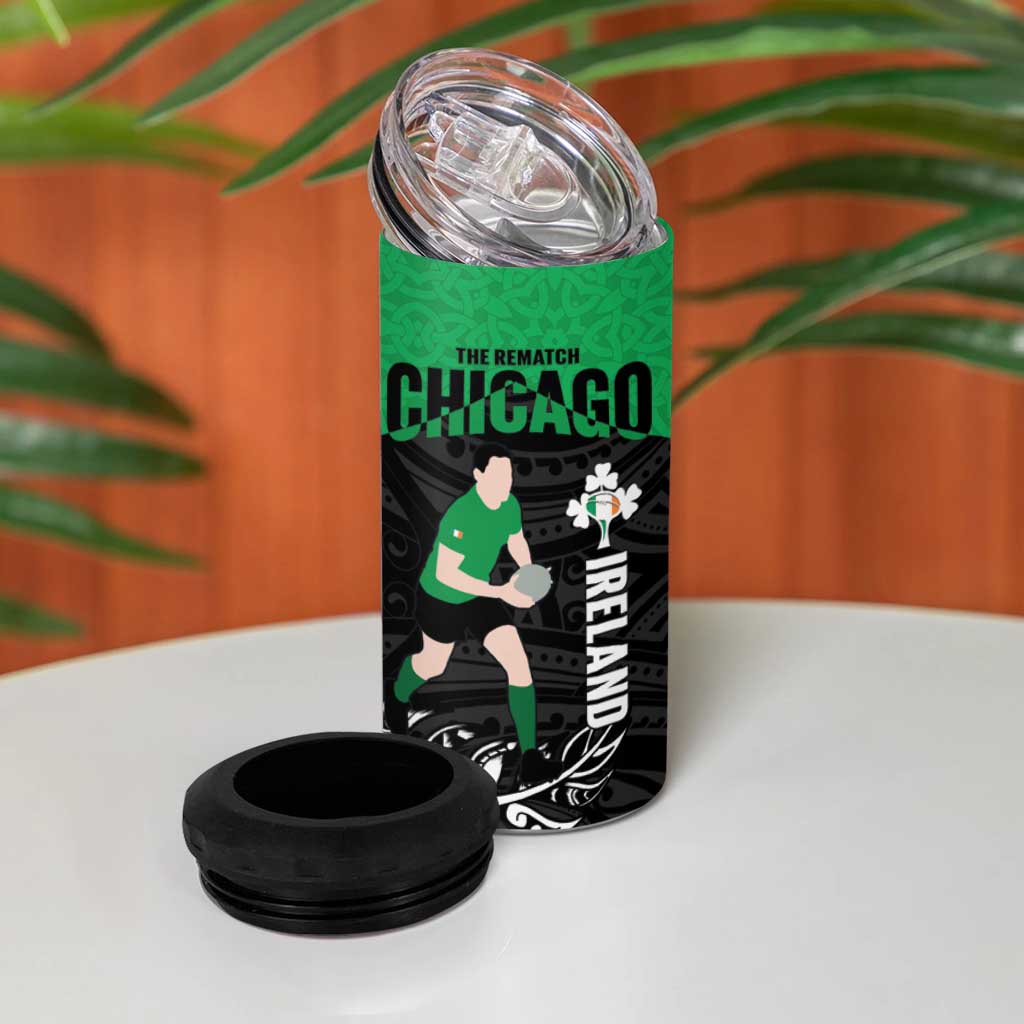 New Zealand and Ireland Rugby 4 in 1 Can Cooler Tumbler Chicago 2025 Go All Black Shamrocks - Aussie Hoodie