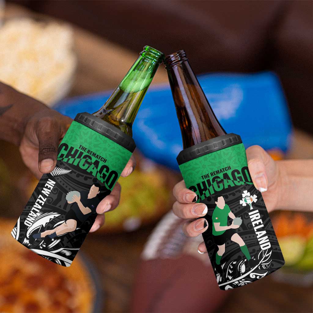 New Zealand and Ireland Rugby 4 in 1 Can Cooler Tumbler Chicago 2025 Go All Black Shamrocks - Aussie Hoodie