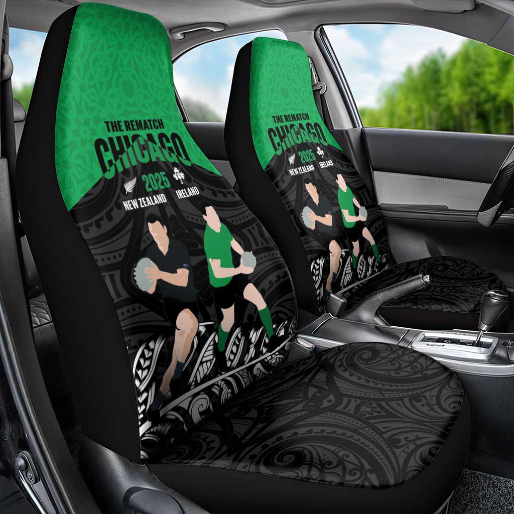 New Zealand and Ireland Rugby Car Seat Cover Chicago 2025 Go All Black Shamrocks - Aussie Hoodie