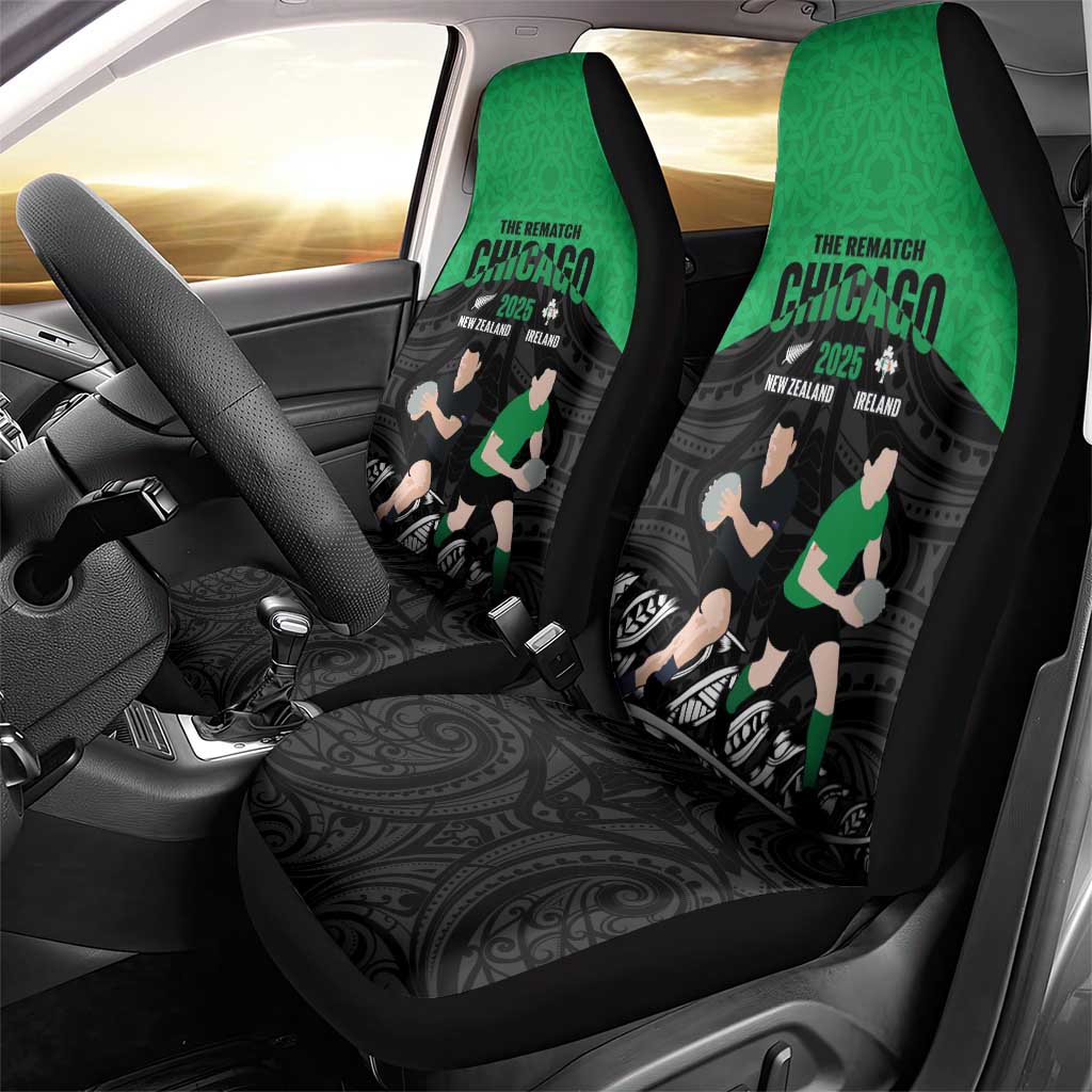 New Zealand and Ireland Rugby Car Seat Cover Chicago 2025 Go All Black Shamrocks - Aussie Hoodie