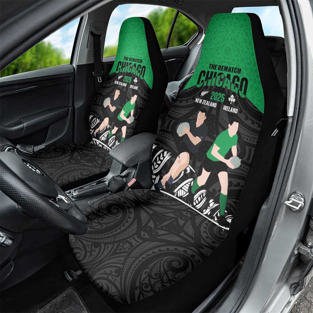 New Zealand and Ireland Rugby Car Seat Cover Chicago 2025 Go All Black Shamrocks - Aussie Hoodie