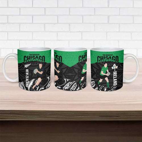 New Zealand and Ireland Rugby Ceramic Mug Chicago 2025 Go All Black Shamrocks - Aussie Hoodie