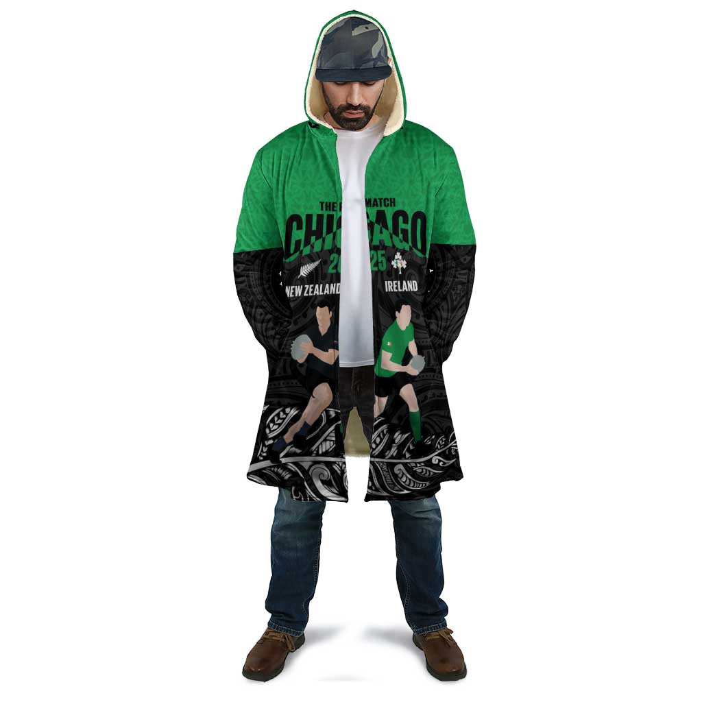 New Zealand and Ireland Rugby Custom Cloak Chicago 2025 Go All Black Shamrocks - Aussie Hoodie