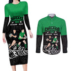 New Zealand and Ireland Rugby Custom Couples Matching Long Sleeve Bodycon Dress and Long Sleeve Button Shirt Chicago 2025 Go All Black Shamrocks - Aussie Hoodie