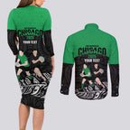 New Zealand and Ireland Rugby Custom Couples Matching Long Sleeve Bodycon Dress and Long Sleeve Button Shirt Chicago 2025 Go All Black Shamrocks - Aussie Hoodie