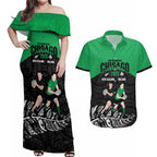 New Zealand and Ireland Rugby Custom Couples Matching Off Shoulder Maxi Dress and Hawaiian Shirt Chicago 2025 Go All Black Shamrocks - Aussie Hoodie