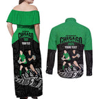 New Zealand and Ireland Rugby Custom Couples Matching Off Shoulder Maxi Dress and Long Sleeve Button Shirt Chicago 2025 Go All Black Shamrocks - Aussie Hoodie