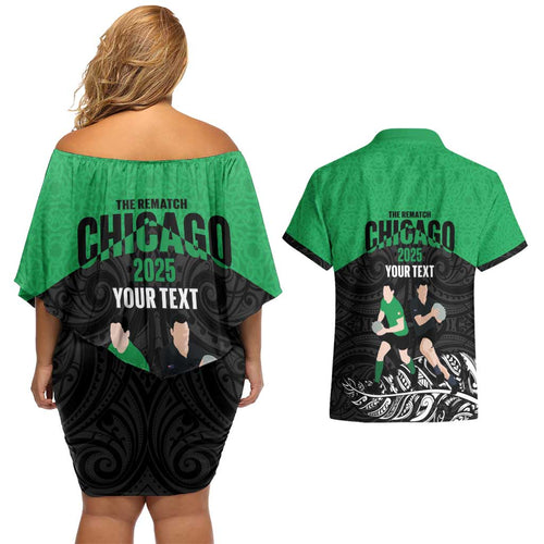 New Zealand and Ireland Rugby Custom Couples Matching Off Shoulder Short Dress and Hawaiian Shirt Chicago 2025 Go All Black Shamrocks - Aussie Hoodie