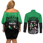 New Zealand and Ireland Rugby Custom Couples Matching Off Shoulder Short Dress and Long Sleeve Button Shirt Chicago 2025 Go All Black Shamrocks - Aussie Hoodie