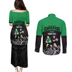 New Zealand and Ireland Rugby Custom Couples Matching Puletasi and Long Sleeve Button Shirt Chicago 2025 Go All Black Shamrocks - Aussie Hoodie