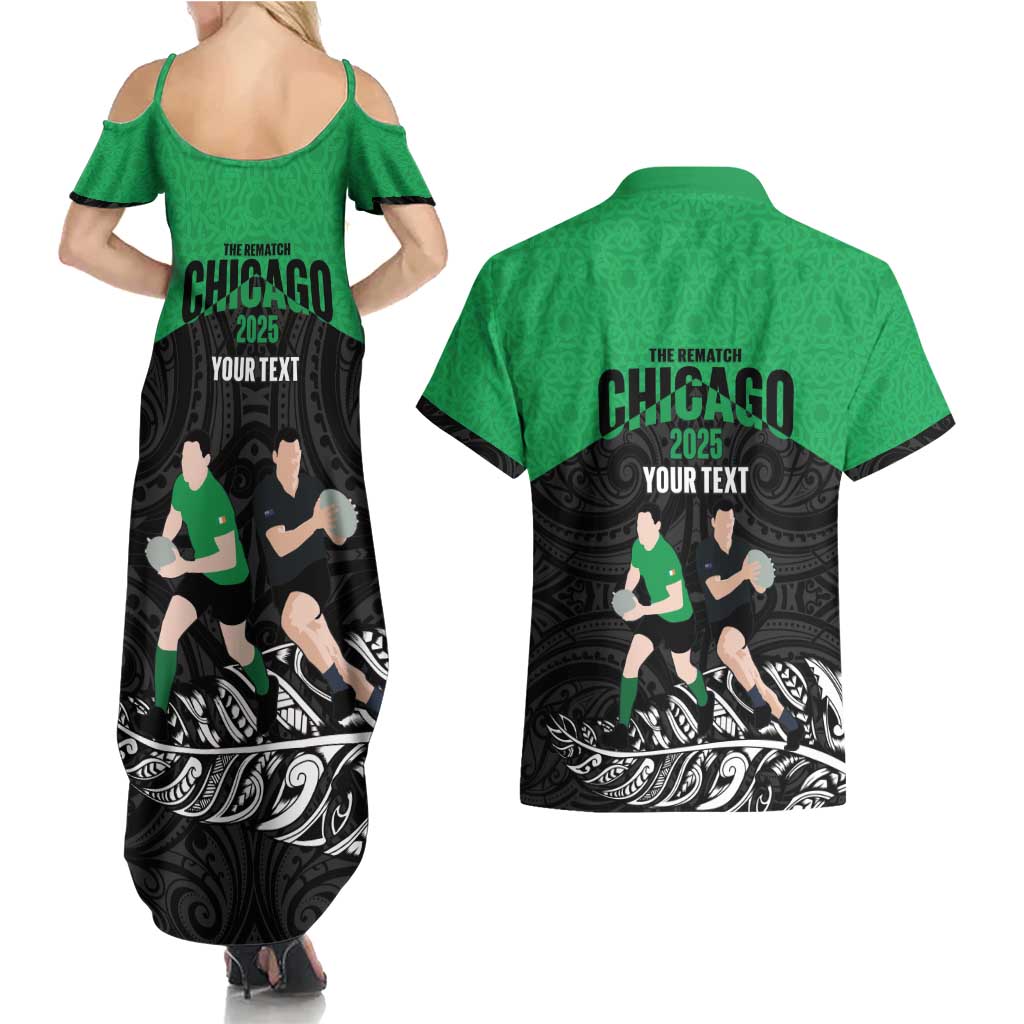New Zealand and Ireland Rugby Custom Couples Matching Summer Maxi Dress and Hawaiian Shirt Chicago 2025 Go All Black Shamrocks - Aussie Hoodie