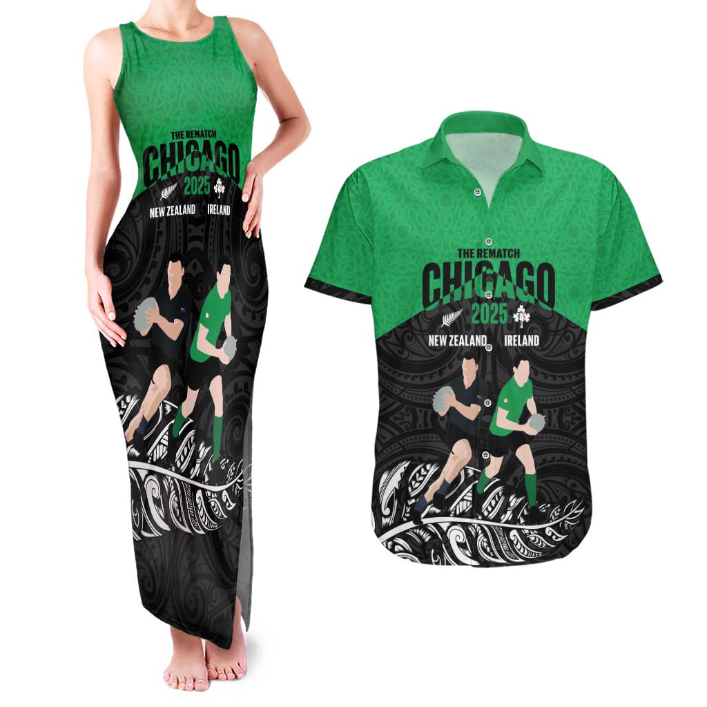 New Zealand and Ireland Rugby Custom Couples Matching Tank Maxi Dress and Hawaiian Shirt Chicago 2025 Go All Black Shamrocks - Aussie Hoodie