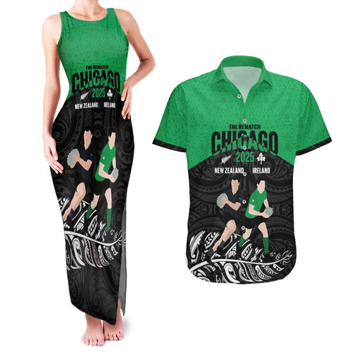 New Zealand and Ireland Rugby Custom Couples Matching Tank Maxi Dress and Hawaiian Shirt Chicago 2025 Go All Black Shamrocks - Aussie Hoodie