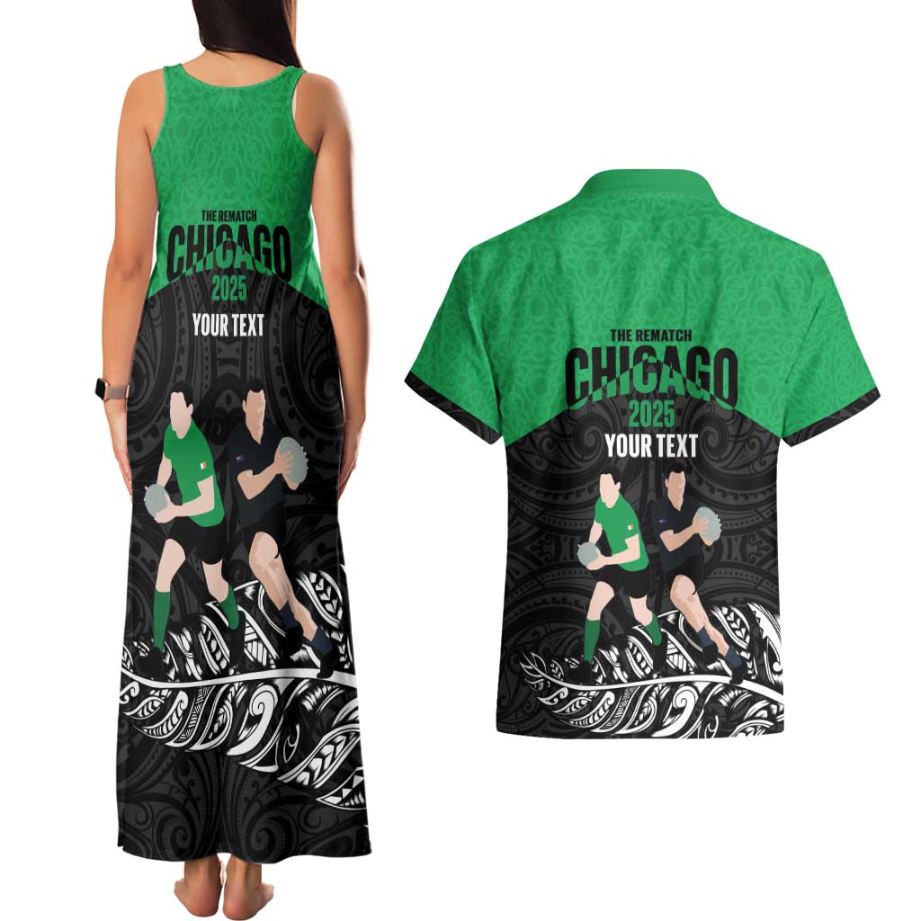 New Zealand and Ireland Rugby Custom Couples Matching Tank Maxi Dress and Hawaiian Shirt Chicago 2025 Go All Black Shamrocks - Aussie Hoodie