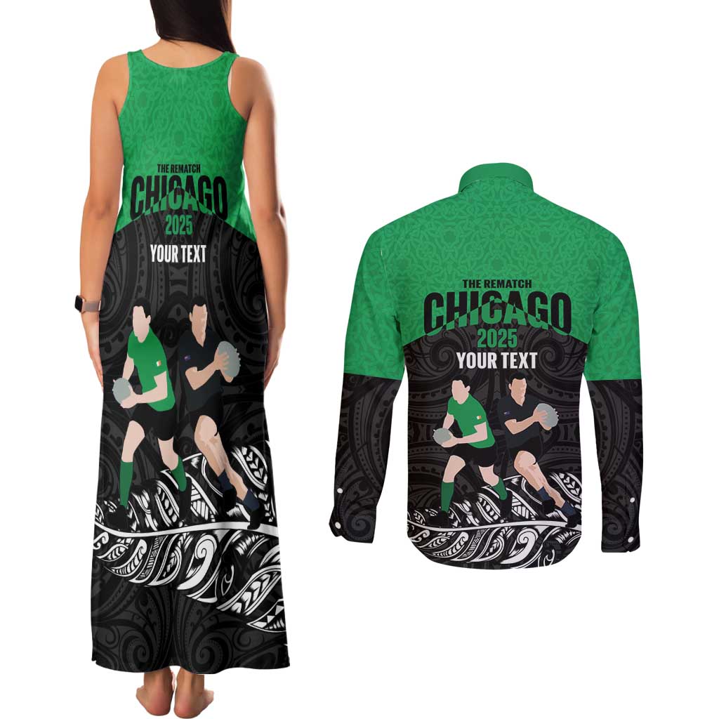 New Zealand and Ireland Rugby Custom Couples Matching Tank Maxi Dress and Long Sleeve Button Shirt Chicago 2025 Go All Black Shamrocks - Aussie Hoodie