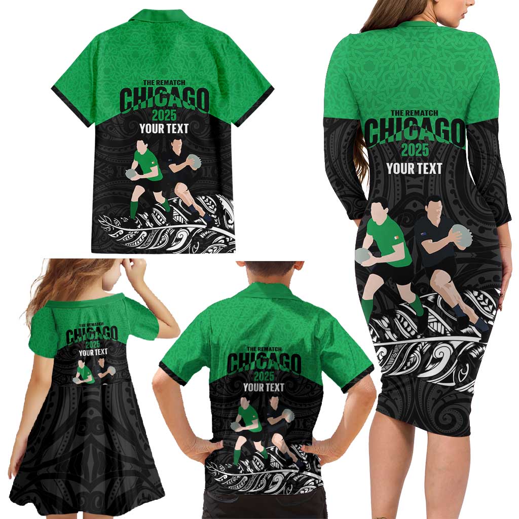 New Zealand and Ireland Rugby Custom Family Matching Long Sleeve Bodycon Dress and Hawaiian Shirt Chicago 2025 Go All Black Shamrocks - Aussie Hoodie
