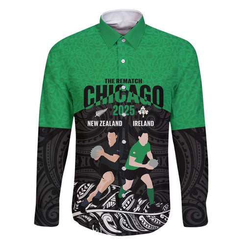 New Zealand and Ireland Rugby Custom Family Matching Long Sleeve Bodycon Dress and Hawaiian Shirt Chicago 2025 Go All Black Shamrocks - Aussie Hoodie
