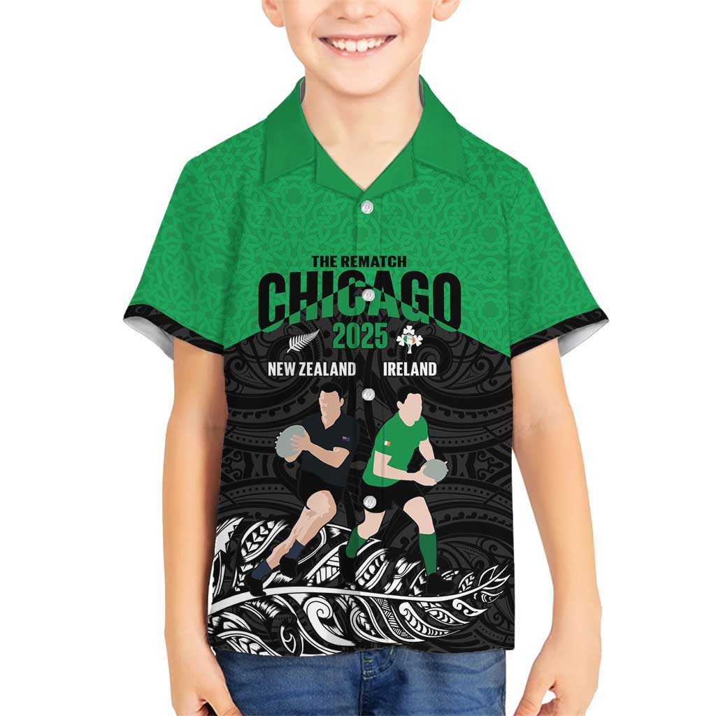 New Zealand and Ireland Rugby Custom Family Matching Long Sleeve Bodycon Dress and Hawaiian Shirt Chicago 2025 Go All Black Shamrocks - Aussie Hoodie