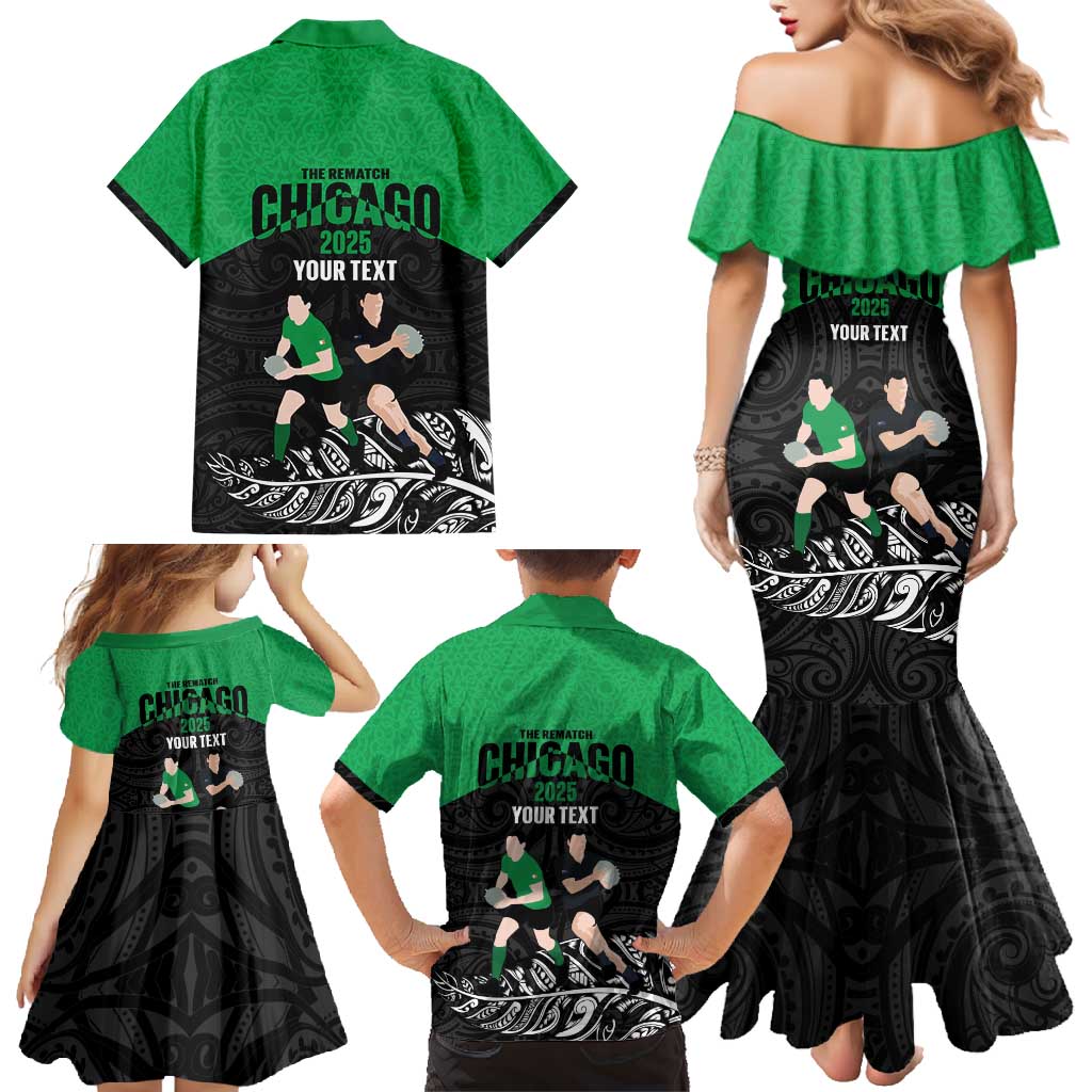 New Zealand and Ireland Rugby Custom Family Matching Mermaid Dress and Hawaiian Shirt Chicago 2025 Go All Black Shamrocks - Aussie Hoodie