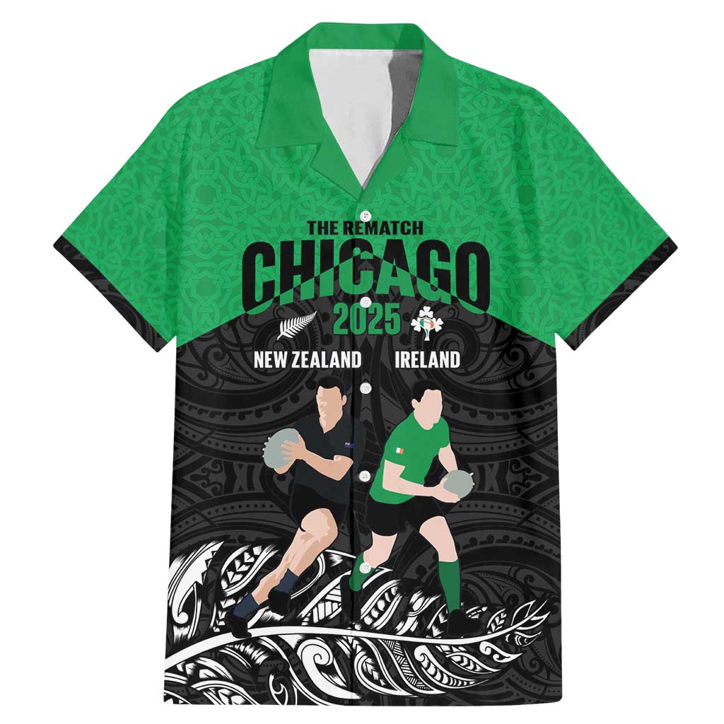 New Zealand and Ireland Rugby Custom Family Matching Mermaid Dress and Hawaiian Shirt Chicago 2025 Go All Black Shamrocks - Aussie Hoodie