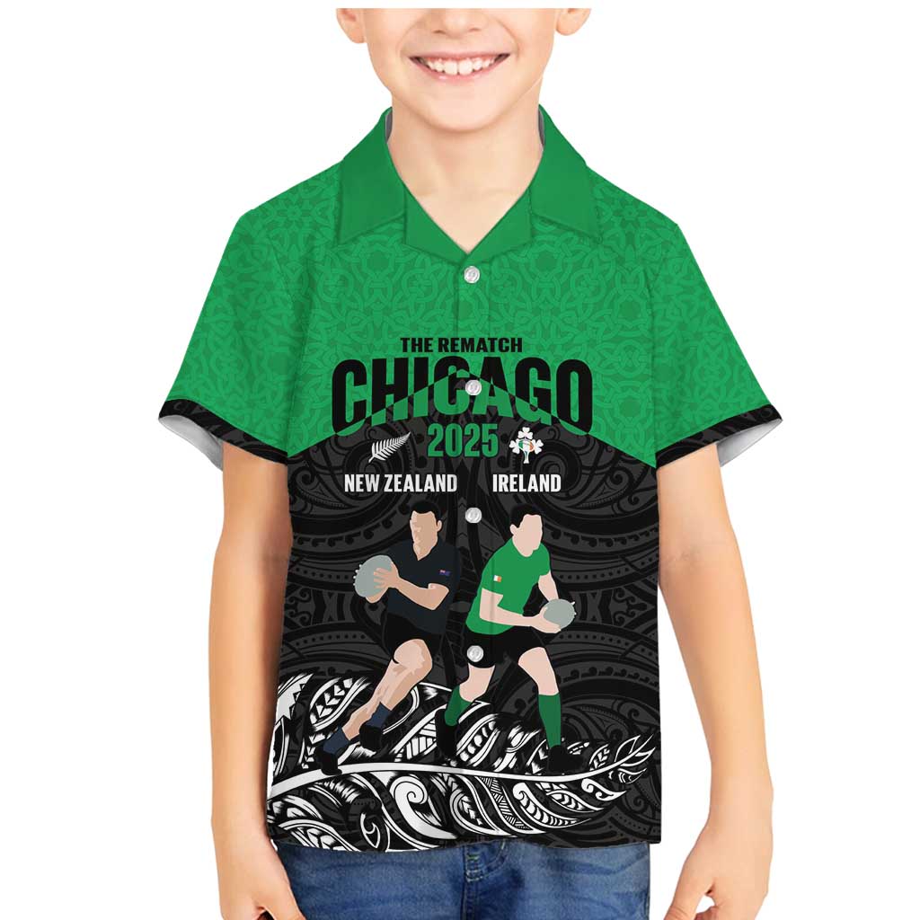 New Zealand and Ireland Rugby Custom Family Matching Mermaid Dress and Hawaiian Shirt Chicago 2025 Go All Black Shamrocks - Aussie Hoodie