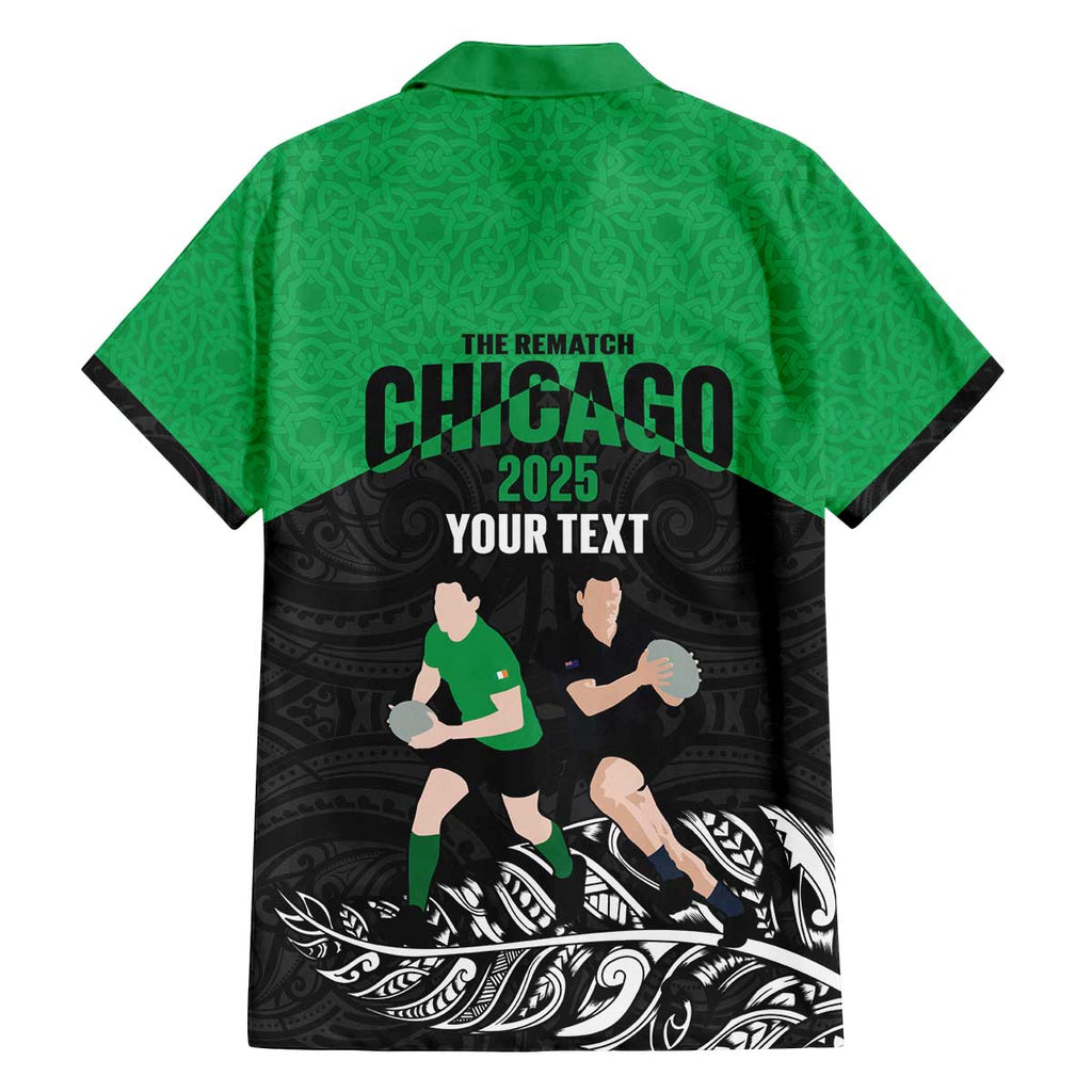 New Zealand and Ireland Rugby Custom Family Matching Off The Shoulder Long Sleeve Dress and Hawaiian Shirt Chicago 2025 Go All Black Shamrocks - Aussie Hoodie
