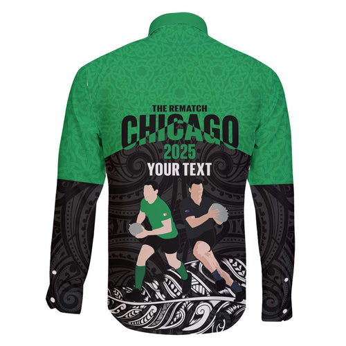 New Zealand and Ireland Rugby Custom Family Matching Off The Shoulder Long Sleeve Dress and Hawaiian Shirt Chicago 2025 Go All Black Shamrocks - Aussie Hoodie