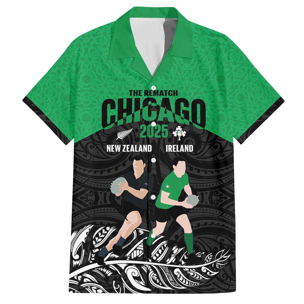 New Zealand and Ireland Rugby Custom Family Matching Off Shoulder Maxi Dress and Hawaiian Shirt Chicago 2025 Go All Black Shamrocks - Aussie Hoodie