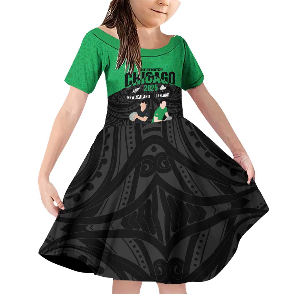 New Zealand and Ireland Rugby Custom Family Matching Off Shoulder Short Dress and Hawaiian Shirt Chicago 2025 Go All Black Shamrocks - Aussie Hoodie