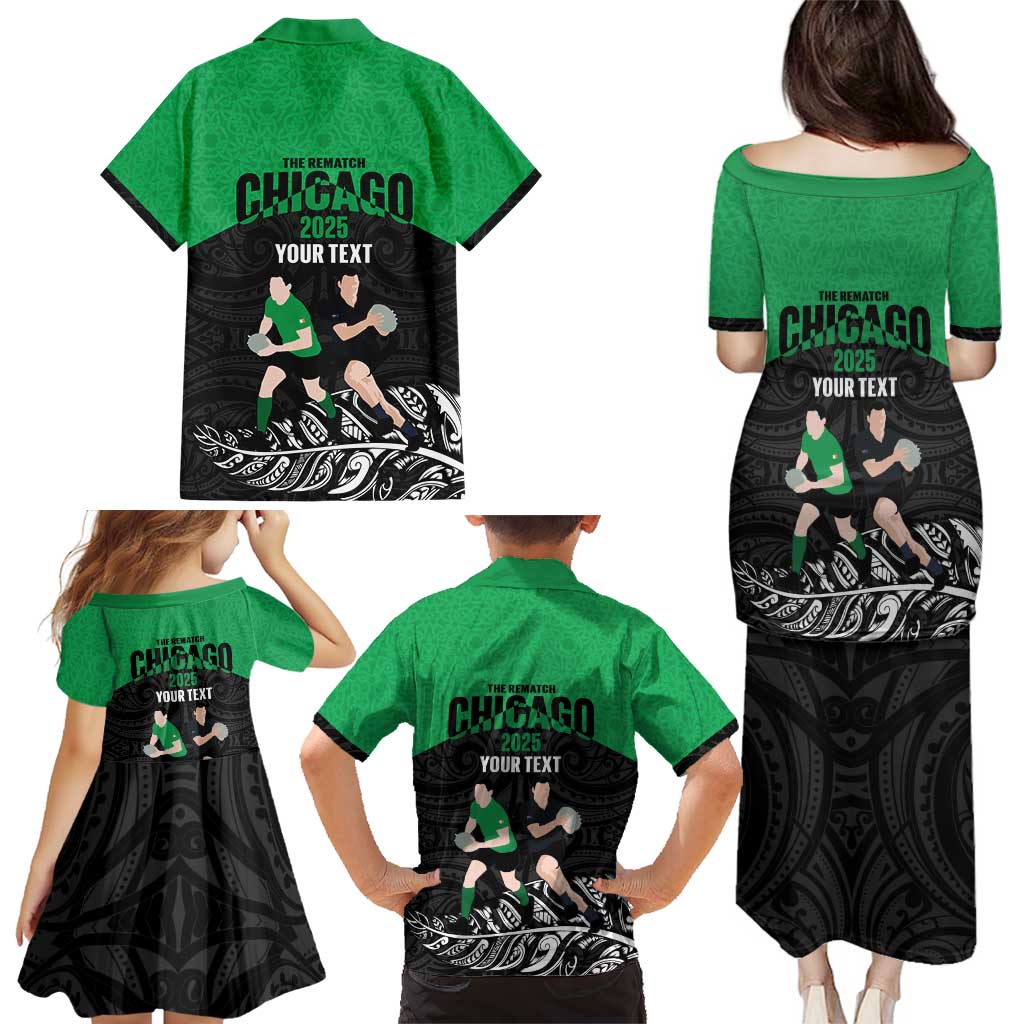 New Zealand and Ireland Rugby Custom Family Matching Puletasi and Hawaiian Shirt Chicago 2025 Go All Black Shamrocks - Aussie Hoodie