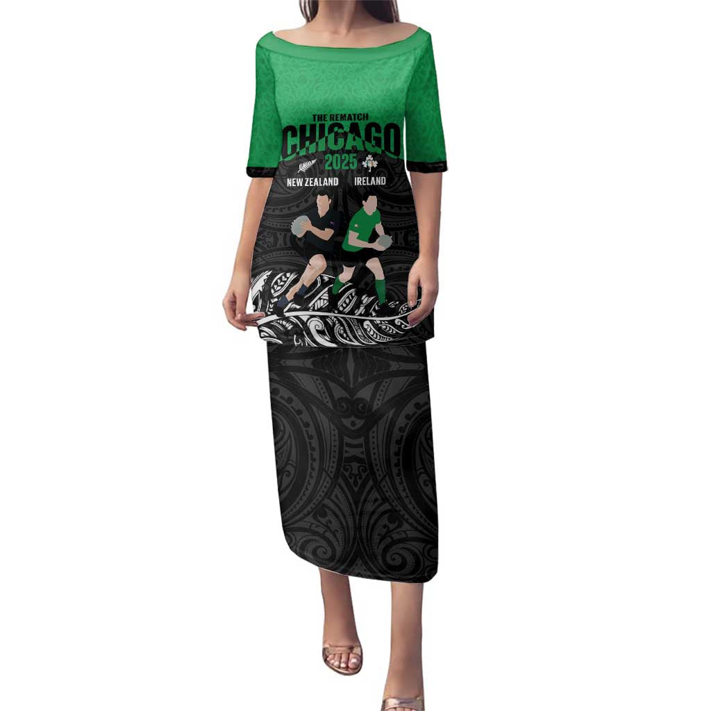 New Zealand and Ireland Rugby Custom Family Matching Puletasi and Hawaiian Shirt Chicago 2025 Go All Black Shamrocks - Aussie Hoodie
