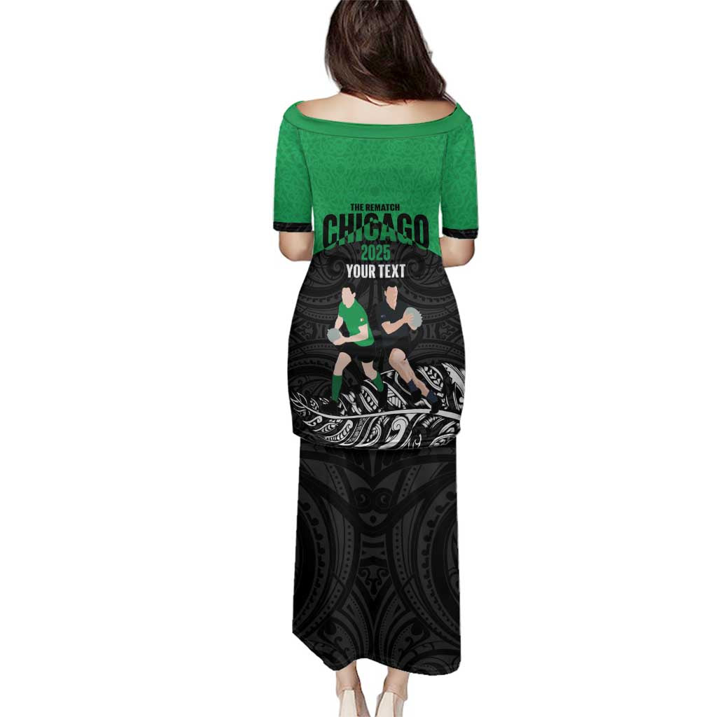 New Zealand and Ireland Rugby Custom Family Matching Puletasi and Hawaiian Shirt Chicago 2025 Go All Black Shamrocks - Aussie Hoodie