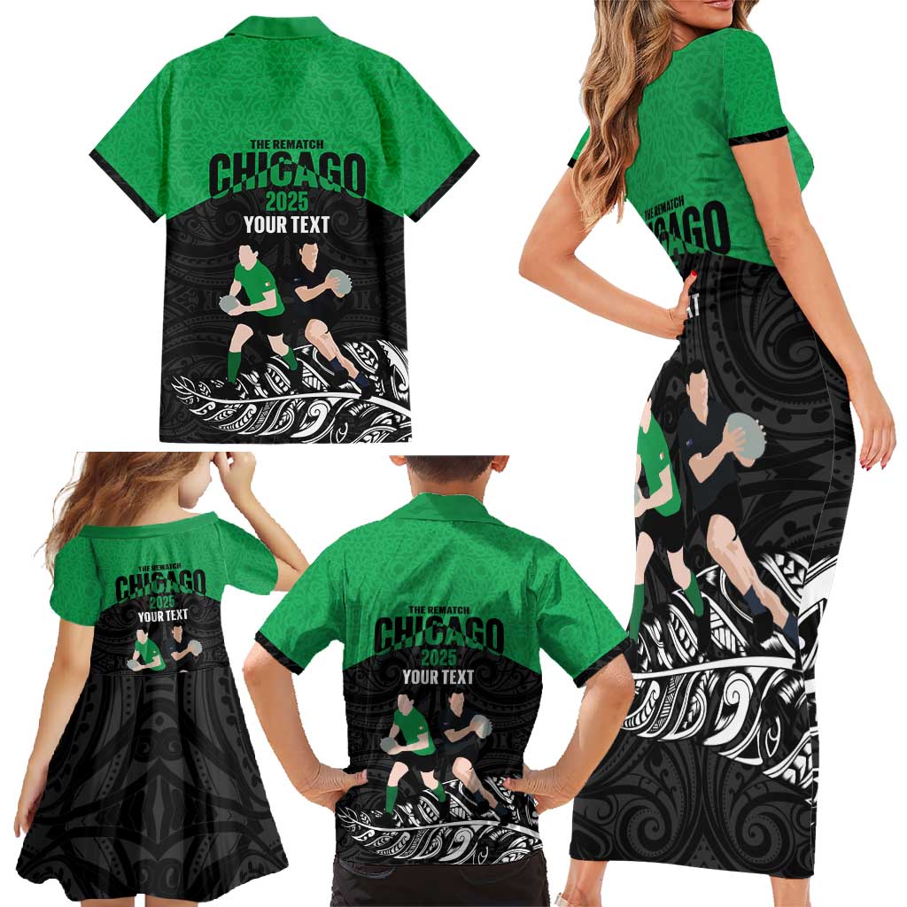 New Zealand and Ireland Rugby Custom Family Matching Short Sleeve Bodycon Dress and Hawaiian Shirt Chicago 2025 Go All Black Shamrocks - Aussie Hoodie