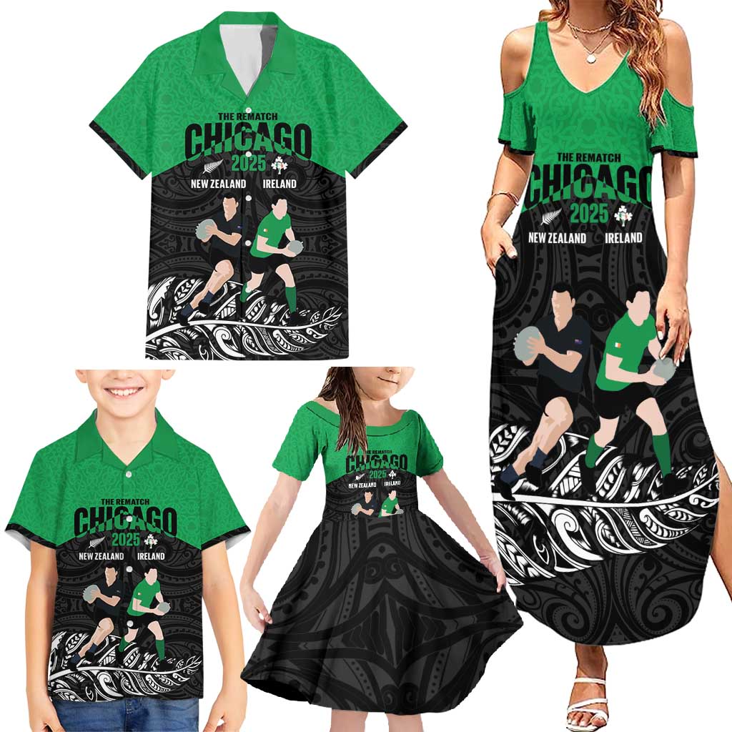New Zealand and Ireland Rugby Custom Family Matching Summer Maxi Dress and Hawaiian Shirt Chicago 2025 Go All Black Shamrocks - Aussie Hoodie