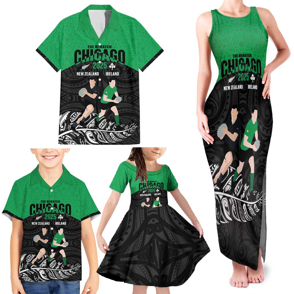 New Zealand and Ireland Rugby Custom Family Matching Tank Maxi Dress and Hawaiian Shirt Chicago 2025 Go All Black Shamrocks - Aussie Hoodie