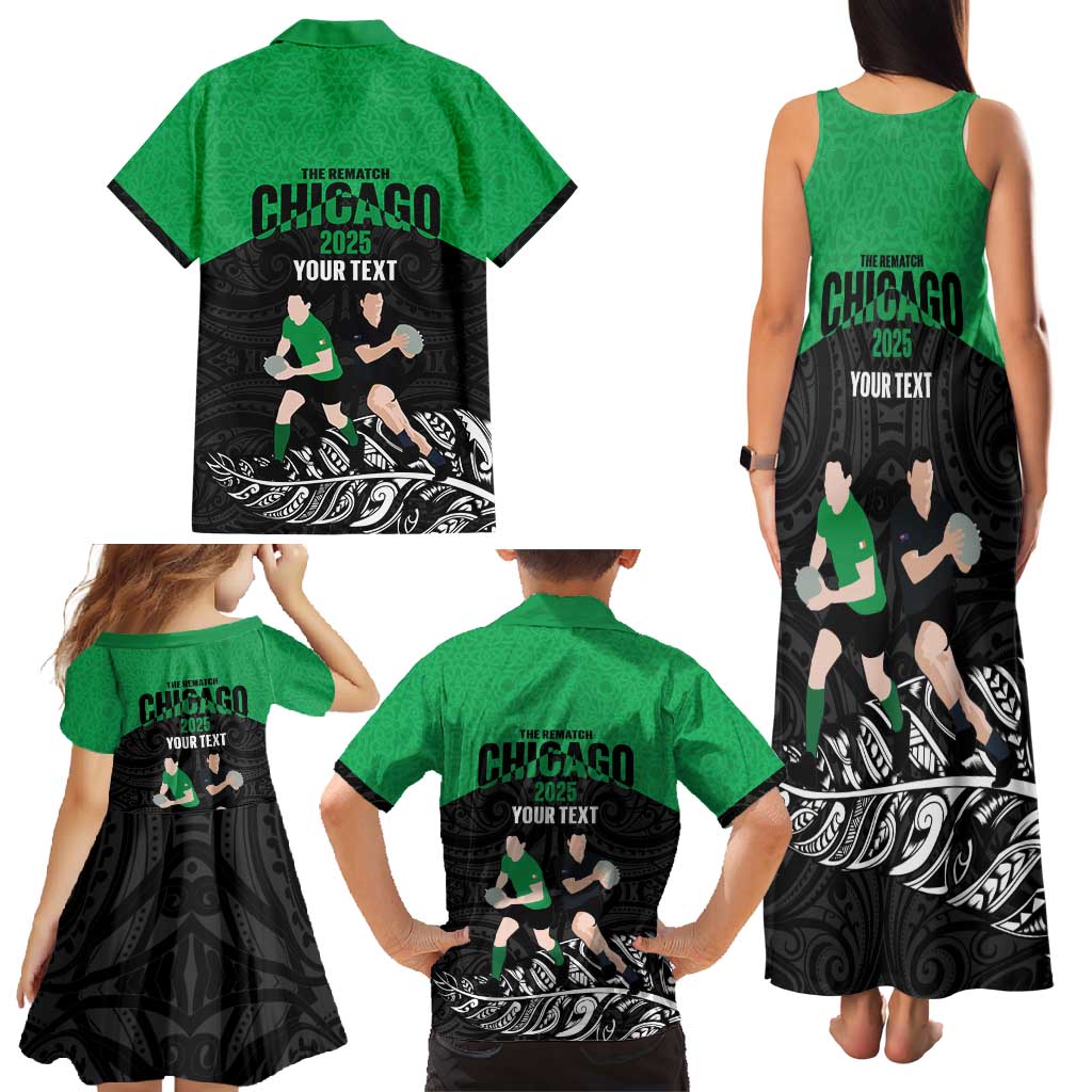 New Zealand and Ireland Rugby Custom Family Matching Tank Maxi Dress and Hawaiian Shirt Chicago 2025 Go All Black Shamrocks - Aussie Hoodie
