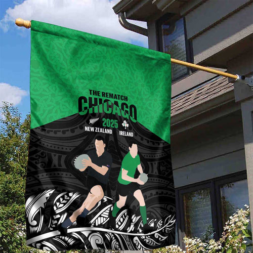 New Zealand and Ireland Rugby Garden Flag Chicago 2025 Go All Black Shamrocks - Aussie Hoodie