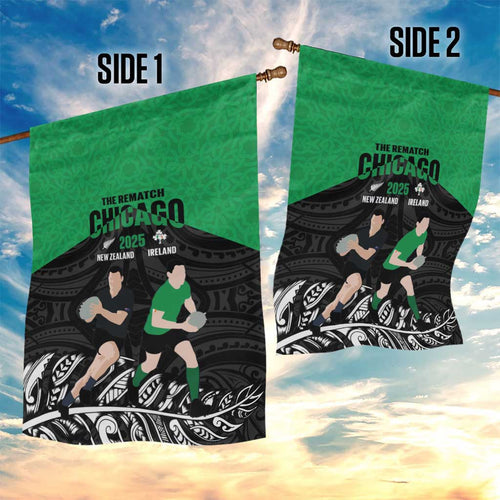 New Zealand and Ireland Rugby Garden Flag Chicago 2025 Go All Black Shamrocks - Aussie Hoodie
