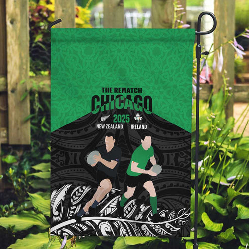 New Zealand and Ireland Rugby Garden Flag Chicago 2025 Go All Black Shamrocks - Aussie Hoodie